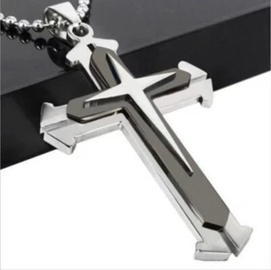 Silver Gold Black Blue Cross Pendant Crucifix Necklace Christian Jewelry For Men - Picture 1 of 9