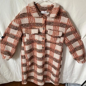 Vintage Women’s Fall Plaid Sherpa Like Jacket-Oversized Long Sleeve Cozy Sweater - Picture 1 of 6