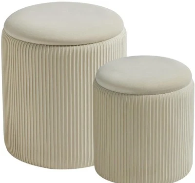 圆形 2 件套奥斯曼带储物装饰天鹅绒梳妆凳 — 第 1/4 张图片