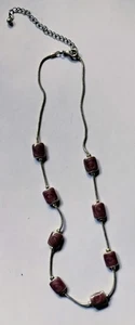 Collar Vintage Esmalte Púrpura Cuentas Cuadradas Plata 16" Muy Bonito - Imagen 1 de 4