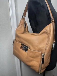 Michael Kors Sloan Women's MK Large Shoulder Bag Brown Leather Silver - Picture 1 of 5