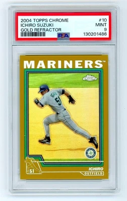 Tarjeta de ref. Topps 2004 cromo dorado refractor Ichiro Suzuki PSA 9 como nueva patio #10 SP Foto 1 de 2