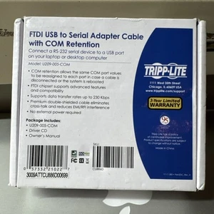 Tripp Lite Adapter Cable U209-005-COM, RS232 Serial to FTDI USB w/ COM Retention - Zdjęcie 1 z 1