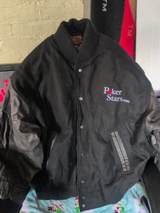 PokerStars Vintage Throwback Leather Heavy Jacket RARE Pstars Coat M Medium Coat - Picture 1 of 10