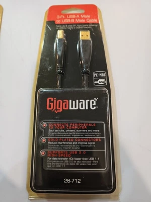 Gigaware 3-ft. USB-A MALE To USB-B Male Cable New Lot 7 - Image 1 of 2