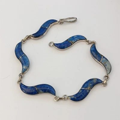 Pulsera modernista de lapislázuli de plata de ley minimalista para hombre y mujer de colección Foto 1 de 4