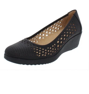 Naturalizer Brina Women's Perforated Faux Leather Wedge Heels Black Size 10 M - Image 1 of 4