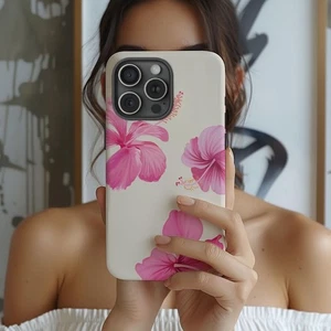 Pink Hibiscus Phone Case, Tropical Floral iPhone Cover, Summer Beach Vibes - Picture 1 of 10