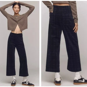 ANTHROPOLOGIE x MAEVE Colette Plaid Corduroy Crop Wide-Leg Pant Black Sz 31 {P2} - Picture 1 of 7