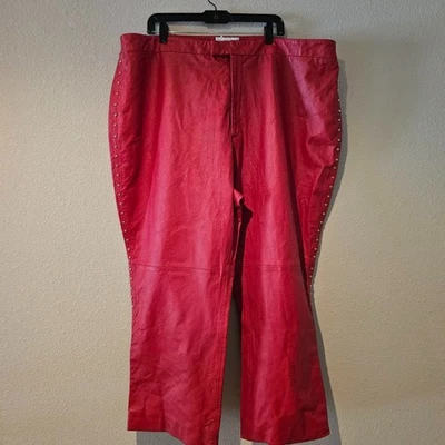Pantalones para mujer Andre talla grande 28 rojos forrados de cuero decorados tachuelas laterales vacaciones Foto 1 de 4