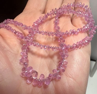 Natürl. Pink Saphir  Collier, Briolette fac., Top Qualität AAAA, 43 cm, 585/14 K - Bild 1 von 4