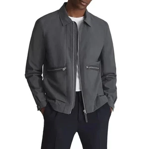 REISS Fival Textured Harrington Zip Jacket Mens Sz XXL Grey Slate - Picture 1 of 8
