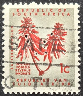 Sudáfrica - 1961-65 Scott #277 Planta de Aloe República Bilingüe - PERFIN - Sello Foto 1 de 3