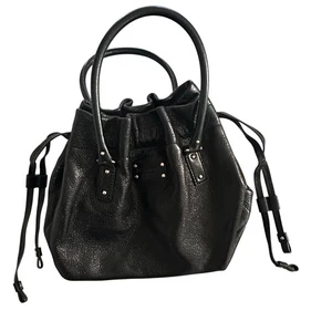 Kate Spade New York Black Leather Drawstring Tote Bag With Interior Pockets - Picture 1 of 13