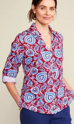 Camisa para mujer Soft Surroundings rojo oscuro 100 % algodón gasa Addison abotonada 3X Foto 1 de 4