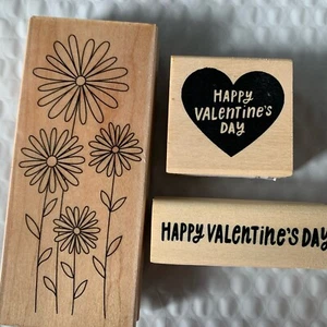 3er Set Holzbriefmarken Valentinstag und Blumen - Bild 1 von 4