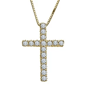 14K Yellow Gold Plated 925 Silver 1/4 CT VVS1/D Round Moissanite Cross Pendant - Picture 1 of 1