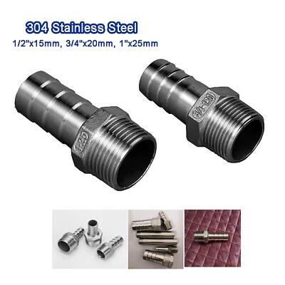 Stainless Steel Male BSP Thread Pipe Fitting, Barb Hose Tail Connector 1/2 3/4 1 - Image 1 of 3