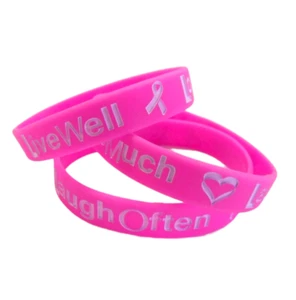 3 x LIVE LOVE LAUGH Pulsera Cáncer de Mama Cinta ROSA Pulsera Caridad - Imagen 1 de 1