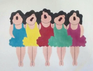 Needlepoint HP handpaint canvas 5 Ladies Tutus Singing Ballerina Chorus Line 13m - Picture 1 of 4