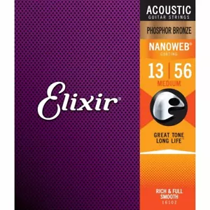 Elixir 16102 Nanoweb Corde per chitarra acustica rivestite antiruggine fosforo Br 13-56 - Foto 1 di 1
