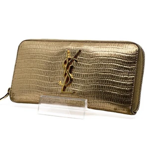 Saint Laurent Cassandra Long Wallet YSL Monogram Gold Leather Gold  Authentic - Picture 1 of 12