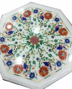 12" Elegant Octagon Inlay Table Top Pietra Dura Marble Precious Stone Furniture - Picture 1 of 8