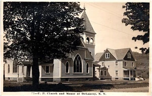 United Presbyterian Church & Manse DeLancey New York NY 1916 RPPC Postcard Photo - Picture 1 of 2