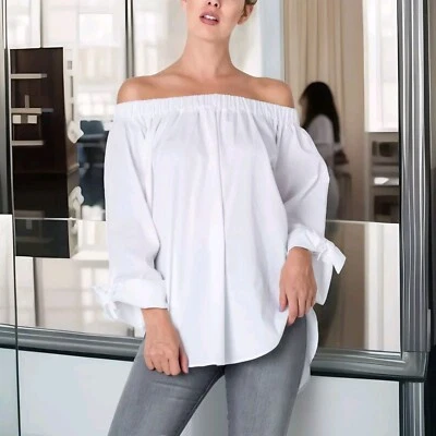 Love In Off Shoulder Tunic Blouses  1X 2X 3X  Puff Sleeves Relaxed Fit Summer  - Image 1 of 4