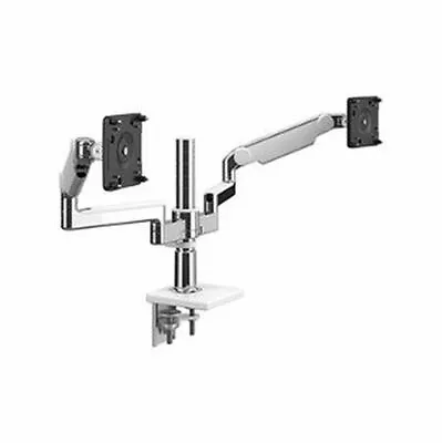 Humanscale M/Flex M2.1 Dual Monitor Arm Desk Clamp Mount Aluminum W/ White Trim - Image 1 of 3