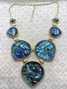 Vintage Kendra Scott Rebecca Statement Bib Necklace Abalone Gold tone - Picture 1 of 18