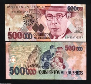 BRAZIL 500 REALS on 500000 x 1 Pcs P-239 1993 NATIVE INDIAN Hyperinflation NOTE - Picture 1 of 3