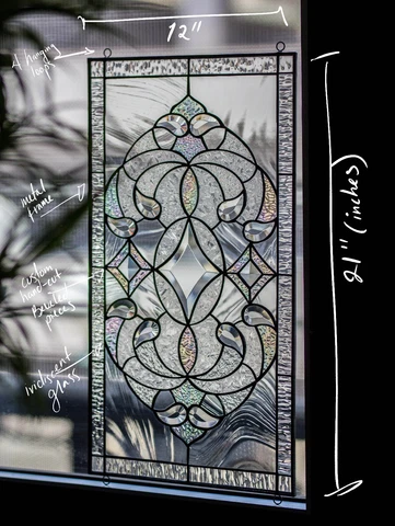 Tiffany Style Stained Glass Window Panel RV Clear Beveled Diamond Victorian Cover