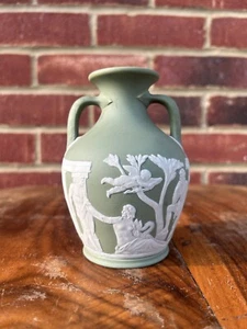Wedgwood Green Jasperware Portland Vase Minature 13cm - Picture 1 of 5