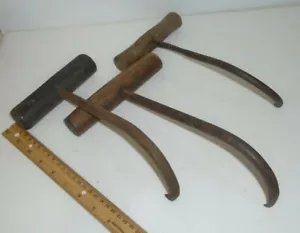 Three Vintage Slaughter House Meat Hook Butcher Tool Hay Bale Hook/décor - Picture 1 of 4