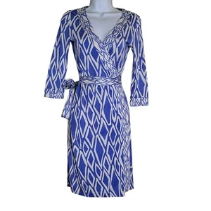 Vestido Diane Von Furstenberg DVF con bandas Julian talla 0 azul blanco tejido de seda - Imagen 1 de 7