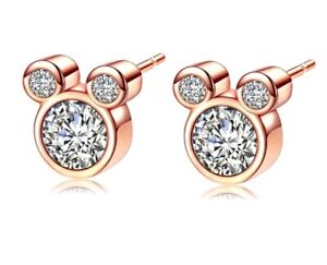 Minnie Mickey mouse crystal earrings rose gold studs comes boxed 919