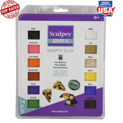 Craft Oven Bake Polymer Clay Set 14Count Kid Adult Non Toxic Easy Use Multicolor - Image 1 of 4