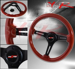 350mm Deep Dish Light Wood Black Steering Wheel Godsnow Button Light Weight Jdm - Picture 1 of 1