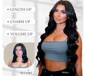 Brand New, Vigorous Clip in Hair Extensions Wig 4PCS Black Soft Synthetic 24” - Picture 1 of 8