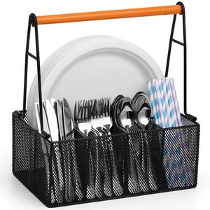 Paper Plate Organizer with Handle Silverware Caddy Countertop Paper Plate and... - Picture 1 of 7