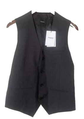 THEORY Mens Wool Vest Sz 36 Waistcoat Cinch-Back Formal Charcoal $225 NWT - Image 1 of 4