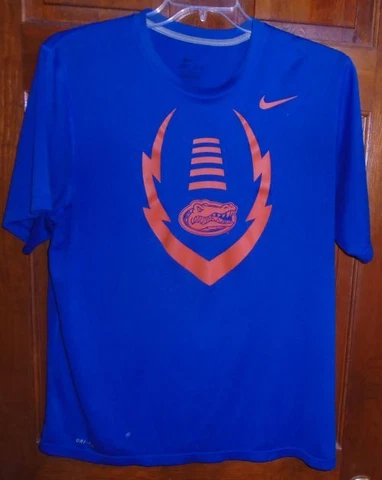 NIKE Dri Fit Men's FLORIDA GATORS Football Blue & Orange SS T Shirt, Size Large Cover