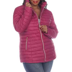 White Mark Women's Blue Quilted Puffer Midweight Jacket Size M, Wine - Picture 1 of 9