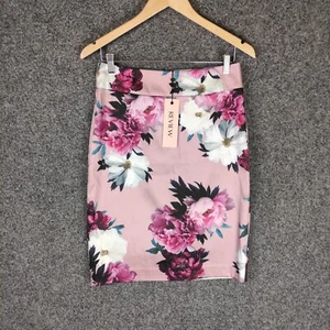 NEW Review Womens Skirt Size 10 Pink Floral Stretch - Picture 1 of 9