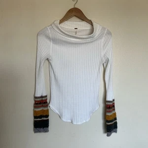Free People Mixed Up Cuff Thermal Top Size Medium Boho Casual - Picture 1 of 9