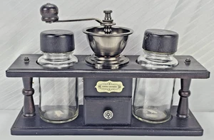 Vintage Coffee & Spice Grinder Manual Milling in Wooden Stand with 2 Jars - Picture 1 of 9