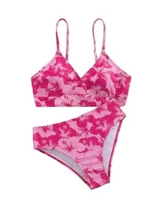 Girl's Floral Bikini Set V Neck Wrap Backless Summer Bathing Suit 2 Piece - Picture 1 of 6