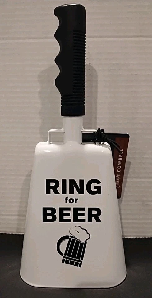 Cowbell Metal RING FOR BEER Loud Wemco White Tailgate Football Gag Gift