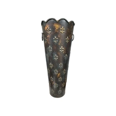 Fleur-de-lis Tall Metal Floor Vase 20" Tall x 8.5" - Image 1 of 4